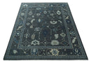 Antique Hand Knotted Charcoal And Blue Oushak Wool Area Rug - Traditional Design by The Rug Decor