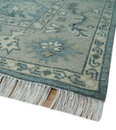 Gray and Beige Hand-Knotted Oushak Wool Area Rug - Traditional