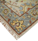 Beige Rust Blue Hand Knotted Wool Area Rug Vintage Traditional by The Rug Decor