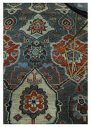 Hand Knotted Wool Oushak Turkish Traditional Area Rug Gray Rust Ivory Antique Look