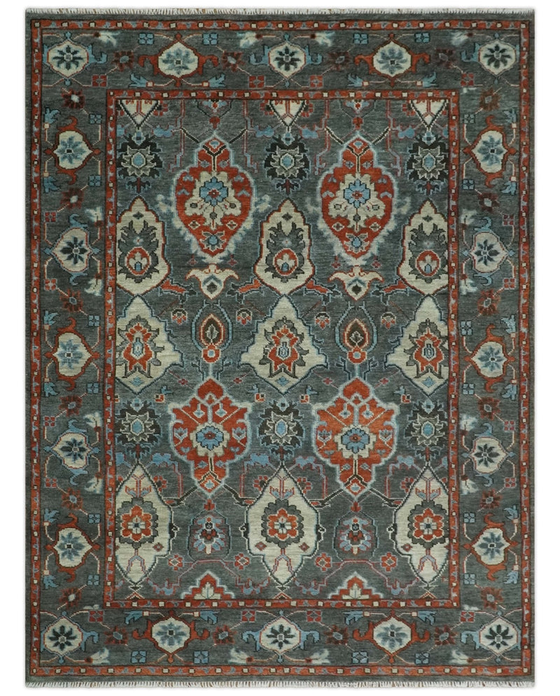 Antique look Gray, Rust and Ivory Hand knotted Traditional Oushak Multi Size Area Rug