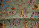 Wool Area Rug Vintage Oushak Traditional Hand Knotted in Beige Rust Pink and Blue