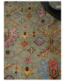 Wool Area Rug Vintage Oushak Traditional Hand Knotted in Beige Rust Pink and Blue