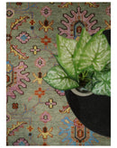Wool Area Rug Vintage Oushak Traditional Hand Knotted in Beige Rust Pink and Blue