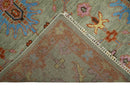 Wool Area Rug Vintage Oushak Traditional Hand Knotted in Beige Rust Pink and Blue