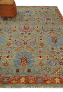 Wool Area Rug Vintage Oushak Traditional Hand Knotted in Beige Rust Pink and Blue