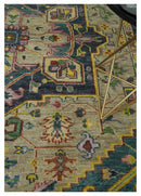 Wool Area Rug Hand Knotted Camel Teal Charcoal Heriz Serapi Traditional by The Rug Decor