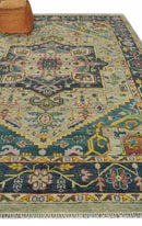 Wool Area Rug Hand Knotted Camel Teal Charcoal Heriz Serapi Traditional by The Rug Decor