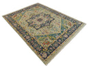 Wool Area Rug Hand Knotted Camel Teal Charcoal Heriz Serapi Traditional by The Rug Decor