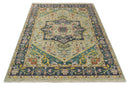 Wool Area Rug Hand Knotted Camel Teal Charcoal Heriz Serapi Traditional by The Rug Decor