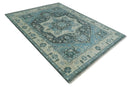 Hand Knotted Wool Area Rug Antique Traditional Heriz Serapi Charcoal Camel and Blue by The Rug Decor