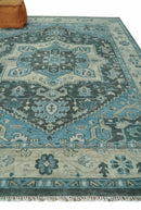 Hand Knotted Wool Area Rug Antique Traditional Heriz Serapi Charcoal Camel and Blue by The Rug Decor