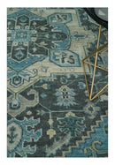 Hand Knotted Wool Area Rug Antique Traditional Heriz Serapi Charcoal Camel and Blue by The Rug Decor