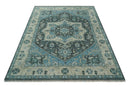 Hand Knotted Wool Area Rug Antique Traditional Heriz Serapi Charcoal Camel and Blue by The Rug Decor