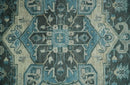 Hand Knotted Wool Area Rug Antique Traditional Heriz Serapi Charcoal Camel and Blue by The Rug Decor