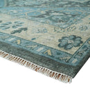 Hand Knotted Wool Area Rug Antique Traditional Heriz Serapi Charcoal Camel and Blue by The Rug Decor