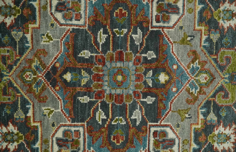 Hand Knotted Charcoal, Camel and Teal Traditional Heriz Serapi Multi size Wool Area Rug