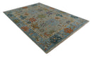 Gray Beige Blue Hand Knotted Wool Area Rug - Oushak Vintage Style