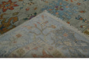 Gray Beige Blue Hand Knotted Wool Area Rug - Oushak Vintage Style