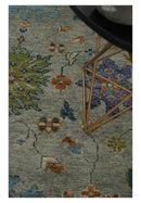 Gray Beige Blue Hand Knotted Wool Area Rug - Oushak Vintage Style