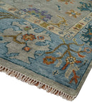 Gray Beige Blue Hand Knotted Wool Area Rug - Oushak Vintage Style