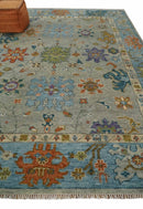 Gray Beige Blue Hand Knotted Wool Area Rug - Oushak Vintage Style