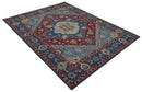 Wool Area Rug Antique Maroon and Blue Hand Tufted Heriz Medallion by The Rug Decor