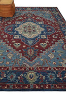 Wool Area Rug Antique Maroon and Blue Hand Tufted Heriz Medallion by The Rug Decor