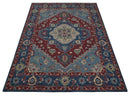 Antique look Maroon and Blue Hand Tufted Traditional Heriz Medallion Multi Size wool Area Rug