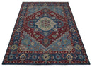Wool Area Rug Antique Maroon and Blue Hand Tufted Heriz Medallion by The Rug Decor