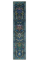 Custom Made Runner Charcoal, Green And Blue Turkish Design Hand Knotted Wool Rug by The Rug Decor