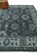 Hand Knotted Wool Area Rug - Charcoal and Ivory Antique Traditional Oushak Weave by The Rug Decor