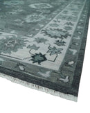 Hand Knotted Wool Area Rug - Charcoal and Ivory Antique Traditional Oushak Weave by The Rug Decor