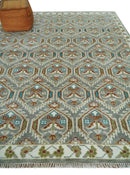 Hand Knotted Wool Area Rug - Antique Look Silver Ivory Rust Traditional Style by The Rug Decor