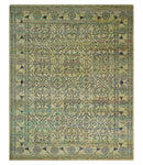 Antique 8x10 Hand Knotted Beige and Blue Persian made of Recycled Silk Area Rug | OP20