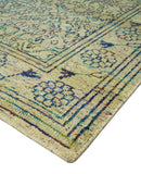 Antique 8x10 Hand Knotted Beige and Blue Persian made of Recycled Silk Area Rug | OP20