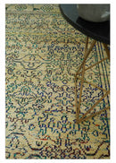 Antique 8x10 Hand Knotted Beige and Blue Persian made of Recycled Silk Area Rug | OP20