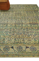 Antique 8x10 Hand Knotted Beige and Blue Persian made of Recycled Silk Area Rug | OP20
