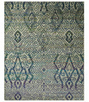 Antique 8x10 Hand Knotted Beige and Blue Persian made of Recycled Silk Area Rug | OP25