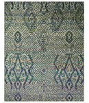 Antique 8x10 Hand Knotted Beige and Blue Persian made of Recycled Silk Area Rug | OP25