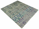 Antique 8x10 Hand Knotted Beige and Blue Persian made of Recycled Silk Area Rug | OP25