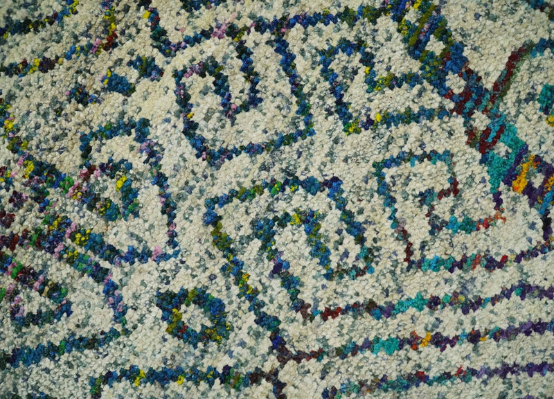 Antique 8x10 Hand Knotted Beige and Blue Persian made of Recycled Silk Area Rug | OP25