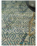 Antique 8x10 Hand Knotted Beige and Blue Persian made of Recycled Silk Area Rug | OP25