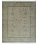 Antique 8x10 Hand Knotted Beige Traditional Vintage Persian Oushak Wool Rug | AC21810