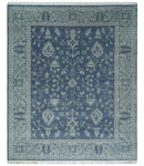 Antique 8x10 Hand Knotted Blue and Gray Traditional Vintage Persian Style Wool Rug | AC24810
