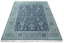 Antique 8x10 Hand Knotted Blue and Gray Traditional Vintage Persian Style Wool Rug | AC24810
