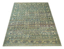 Antique 8x10 Hand Knotted Camel, Ivory and Blue Persian made of Recycled Silk Area Rug | OP33