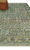 Antique 8x10 Hand Knotted Camel, Ivory and Blue Persian made of Recycled Silk Area Rug | OP33