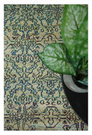 Antique 8x10 Hand Knotted Camel, Ivory and Blue Persian made of Recycled Silk Area Rug | OP33