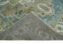 Antique Olive Blue Ivory Heriz Serapi Hand-Knotted Wool Area Rug by The Rug Decor